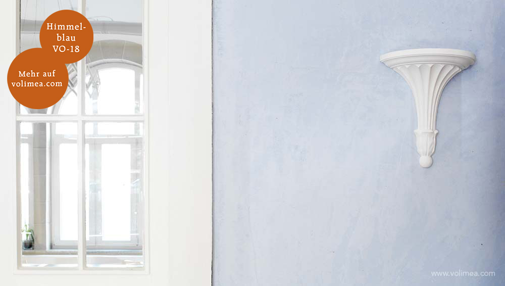 Mikrozement fugenlose Volimea Wandbeschichtung im Büro - Himmelblau VO-18